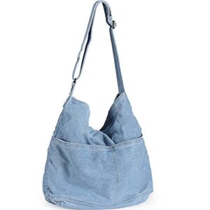 wantgor large tote bag, denim shoulder bag crossbody hobo bags casual retro canvas bag for women travel work