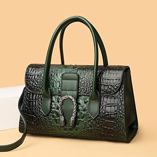 Crocodile Pattern Leather Top Handle Satchel Handbags for Women Medium Fashion Ladies Shoulder Bag Tote Purse (Green)