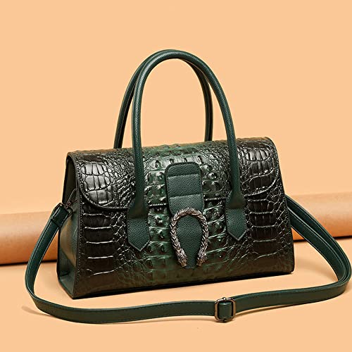 Crocodile Pattern Leather Top Handle Satchel Handbags for Women Medium Fashion Ladies Shoulder Bag Tote Purse (Green)