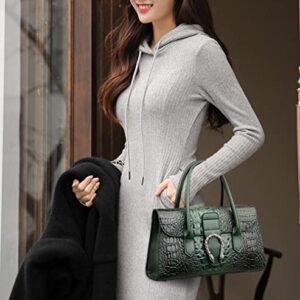 Crocodile Pattern Leather Top Handle Satchel Handbags for Women Medium Fashion Ladies Shoulder Bag Tote Purse (Green)