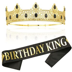 birthday king crown and birthday king sash,birthday gifts for men , birthday party prom decoration for men (gold-1)