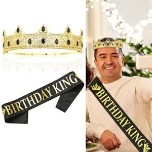 Birthday King Crown and Birthday King Sash,Birthday Gifts For Men , Birthday Party Prom Decoration For Men (Gold-1)