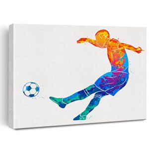 soccer player man watercolor wall soccer boy canvas painting prints for home wall decor framed football sports artwork nursery gifts(12×15)