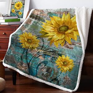 ambehome luxury sherpa fleece blanket, floral sherpa blanket fuzzy throw blanket soft plush blankets and throws for bed sofa, 50×60 sunflower summer plant retro backdrop