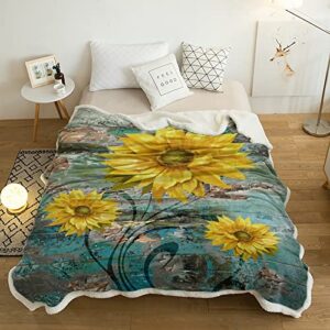 AmbeHome Luxury Sherpa Fleece Blanket, Floral Sherpa Blanket Fuzzy Throw Blanket Soft Plush Blankets and Throws for Bed Sofa, 50x60 Sunflower Summer Plant Retro Backdrop