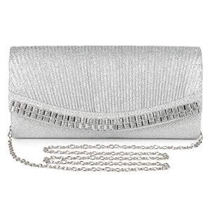 pinprin ladies evening clutch elegant envelope handbag womens wedding party prom bridal party purse (b-silver)