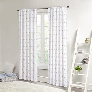intelligent design sophie sheer single window curtain panel clipped pompom embelished privacy drape with rod pocket for bedroom, livingroom, 50″ x 84″, blush