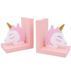 cute pink unicorn wooden book organizer bookends book end book file home office library decoration birthday gift