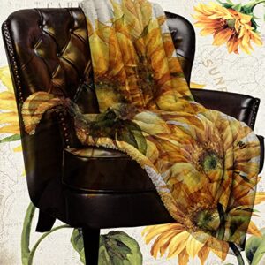 AmbeHome Luxury Sherpa Fleece Blanket, Sunflower Sherpa Blanket Fuzzy Throw Blanket Soft Plush Blankets and Throws for Bed Sofa, 50x60 Vintage Floral Bee Illustraction