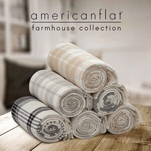 Americanflat 100% Cotton Throw Blanket for Couch - 50x60 - All Seasons Neutral Lightweight Cozy Soft Blankets & Throws for Bed, Sofa or Chair. Indoor or Outdoor [Camel Beige Plaid]