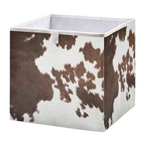 western cow skin texture open home storage bins, cube storage bins, storage bins with handles, foldable cube baskets for shelf, closet organizers, storage box, pack of 1