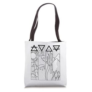 air fire water earth four greek elements tote bag