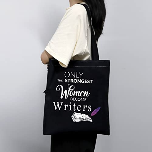 MBMSO Writer Tote Bag only the Strongest Women Become Writers Gifts Author Shoulder Bag Novelist Editor Gifts Canvas Bag (Writer Tote Bag black)