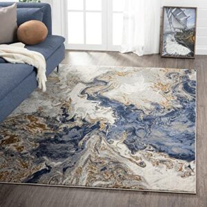 luxe weavers marble collection blue area rug 5×7 modern abstract swirl design non-shedding carpet