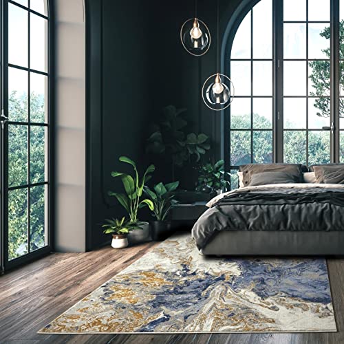 LUXE WEAVERS Marble Collection Blue Area Rug 5x7 Modern Abstract Swirl Design Non-Shedding Carpet