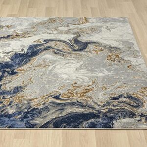 LUXE WEAVERS Marble Collection Blue Area Rug 5x7 Modern Abstract Swirl Design Non-Shedding Carpet