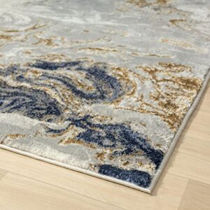LUXE WEAVERS Marble Collection Blue Area Rug 5x7 Modern Abstract Swirl Design Non-Shedding Carpet