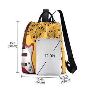 ALAZA Music Note Guitar Yellow Large Women's Fashion Casual Backpack Purse Shoulder Travel Bag