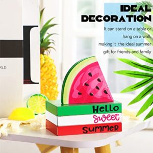 4 Piece Summer Tiered Tray Decor Wooden Watermelon Book Table Centerpieces Farmhouse Hello Sweet Summer Watermelon Stacked Book Decor Summer Decoration for Home Shelf Kitchen Party Decoration