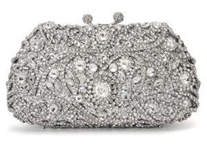 mossmon formal rhinestone crystal clutch evening wedding bag for women silver