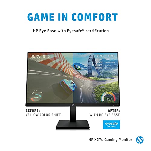HP 27-inch QHD Gaming with Tilt/Height Adjustment with AMD FreeSync Premium Technology (X27q, 2021 model)