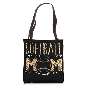 funny softball lover leopard graphic women softball mom tote bag