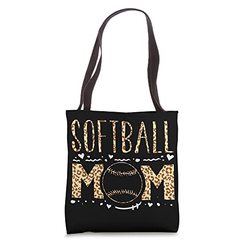 Funny Softball Lover Leopard Graphic Women Softball Mom Tote Bag