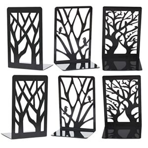 book ends metal bookends for shelves, decorative bookends for office school home, black heavy duty bookends abstract art design bookshelf, 3 pairs, 6 pieces