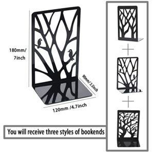 Book Ends Metal Bookends for Shelves, Decorative Bookends for Office School Home, Black Heavy Duty Bookends Abstract Art Design Bookshelf, 3 Pairs, 6 Pieces