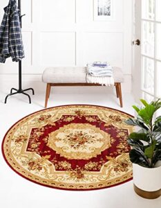 rugs.com chateau collection rug – 7′ round red medium rug perfect for kitchens, dining rooms