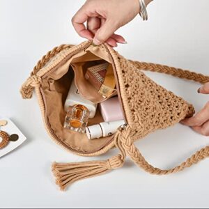 Eiyye Boho Crossbody Handbag Summer Beach Purse Crossbody, Boho Envelope Clutch Crochet Handmade Purse with Tassel, Khaki