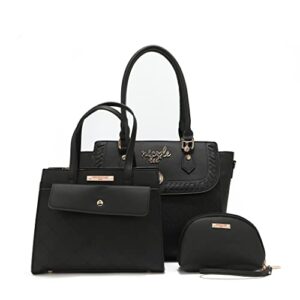 nicole lee diana 3-in-1 handbag set for travel/work/school (large satchel, mini satchel crossbody, zip pouch wristlet) (black)