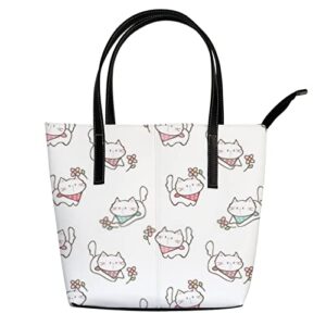 fashionable women’s handbag tote bag, cartoon cat and flowerprinted shoulder bag is light and durable