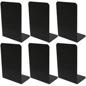 zoeyes 6 pcs black metal bookends 8.0×3.9×5.3 inch, heavy duty book ends for shelves, nonskid book holders and book stopper for books notebooks files magazines dvds – great for office, home, school