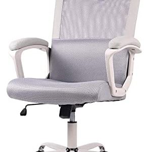 SMUG Ergonomic Mesh High Back Computer Adjustable Headrest,Lumbar Support, Tilt Function,Swivel Rolling, Soft PU Armrest Task Home Office Desk Chairs, Light Grey