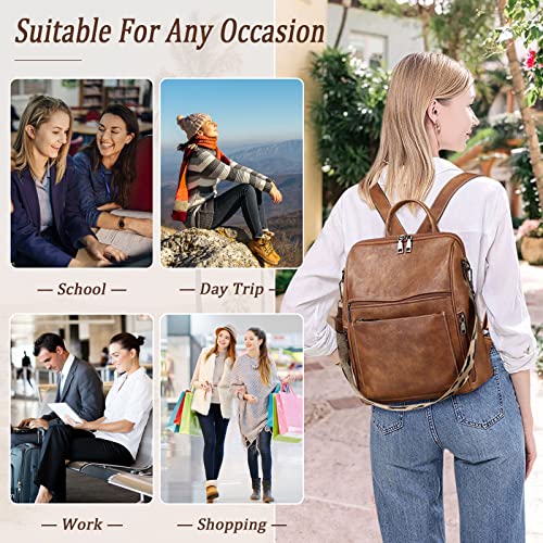 AGLOD Leather Backpack Purse for Women Fashion Ladies Multipurpose Designer Handbags Shoulder Bag Teens Girls Travel Bag Casual Daypacks with Wristlet