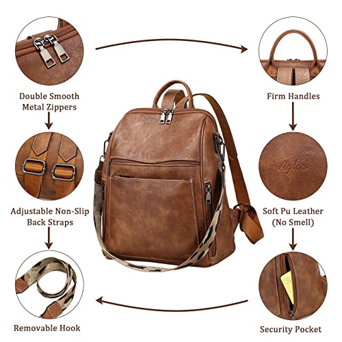 AGLOD Leather Backpack Purse for Women Fashion Ladies Multipurpose Designer Handbags Shoulder Bag Teens Girls Travel Bag Casual Daypacks with Wristlet