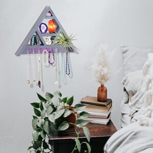 FM Moon Phase Triangle Shelf-Boho Crystal Display Shelf-Wall Mounted Jewelry Organizer-Crystal Holder-Moon Shelf Witchy Room Decor-Keychain Bracelet Holder-Necklace Holder-Gothic Decor,Grey