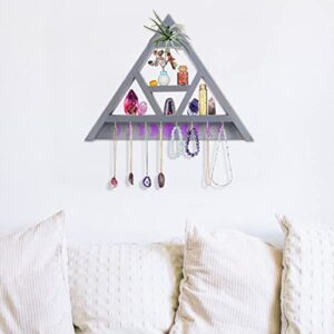 FM Moon Phase Triangle Shelf-Boho Crystal Display Shelf-Wall Mounted Jewelry Organizer-Crystal Holder-Moon Shelf Witchy Room Decor-Keychain Bracelet Holder-Necklace Holder-Gothic Decor,Grey