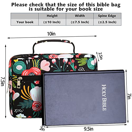 Bible Covers for Women Floral Scripture Bible Case Portable Protective Bible Carrier Bag with Handle and Zippered Back Pocket Bookmark for Women Girls Outdoor Study Accessories