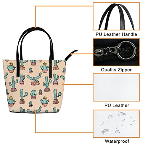 Fashionable women's handbag tote bag, Cactus Pattern 2printed shoulder bag is light and durable