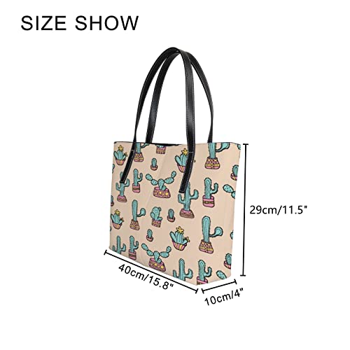 Fashionable women's handbag tote bag, Cactus Pattern 2printed shoulder bag is light and durable