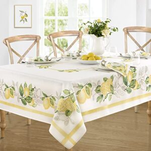 newbridge lemon orchard farmhouse bordered fabric tablecloth – fresh lemon vine border stain and wrinkle resistant tablecloth, 60 inch x 84 inch oblong/rectangle