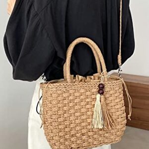 Handwoven Straw Bag for Women Lightweight Shopping Tote Handbag Purse Boho Bag