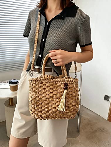 Handwoven Straw Bag for Women Lightweight Shopping Tote Handbag Purse Boho Bag