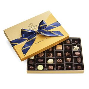 Godiva Chocolatier Assorted Chocolate Gold Gift Box, Striped Ribbon, Great Gift, Father's Day Gift, 36 pc