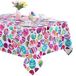 mokohouse white easter tablecloth rectangle 57 x 84 inch colorful easter eggs tablecloth for spring party