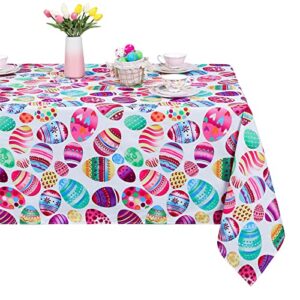 MoKoHouse White Easter Tablecloth Rectangle 57 x 84 inch Colorful Easter Eggs Tablecloth for Spring Party