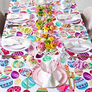 MoKoHouse White Easter Tablecloth Rectangle 57 x 84 inch Colorful Easter Eggs Tablecloth for Spring Party