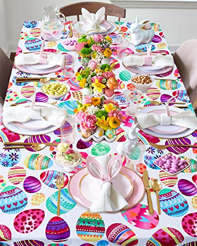 MoKoHouse White Easter Tablecloth Rectangle 57 x 84 inch Colorful Easter Eggs Tablecloth for Spring Party